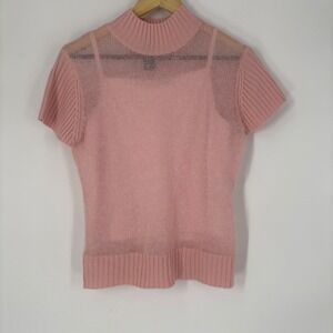 Studio Y Pink Mohair Blend Knit Sweater Size M Short Sleeve Kawaii Coquette